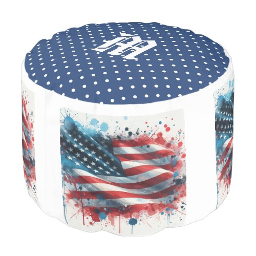*~* AP16  Patriotic American Flag Watercolor 1 Pouf