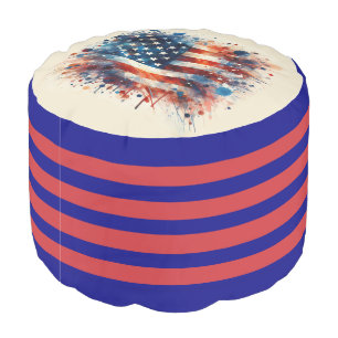 *~* AP16 Patriotic American Flag Watercolor 5 Pouf