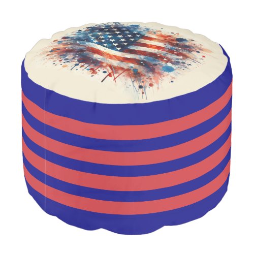 *~* AP16  Patriotic American Flag Watercolor 5 Pouf