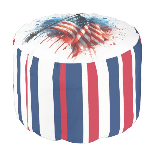 *~* AP16  Patriotic American Flag Watercolor 5 Pouf