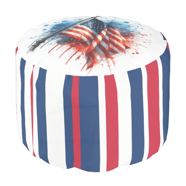 *~* AP16  Patriotic American Flag Watercolor 5 Pouf (Angled Back)