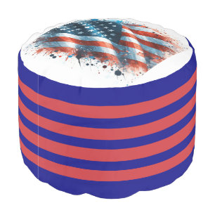 *~* AP16 Patriotic American Flag Watercolor 6 Pouf