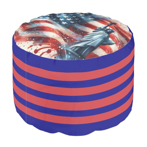 *~* AP16  Patriotic USA Flag STATUE of LIBERTY 5 Pouf