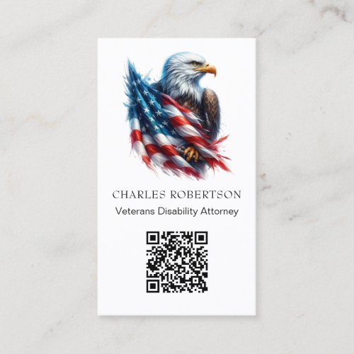  AP16 _ QR  American Flag Bald Eagle Photo Business Card