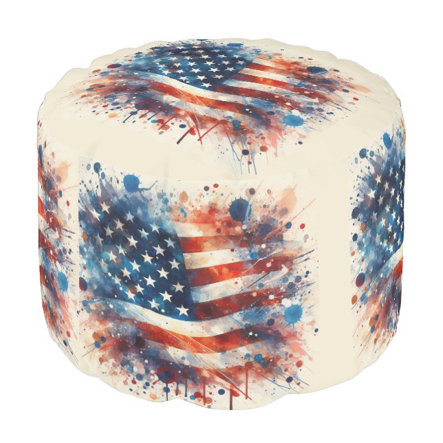 *** AP16 STATEUE of LIBERTY American Flag Play 5 Pouf (Angled Back)