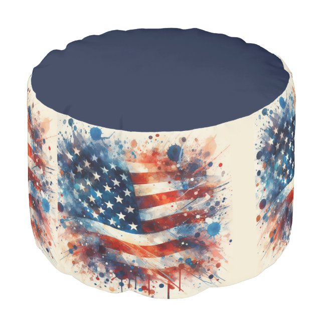 *** AP16 STATEUE of LIBERTY American Flag Play 5 Pouf (Angled Back)