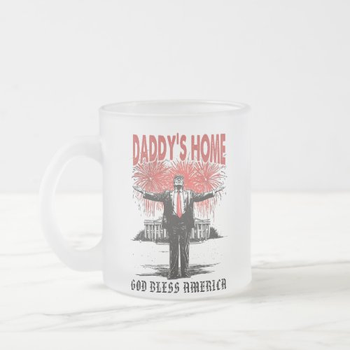 *~* AP16 Trump Daddy&#39;s Home MAGA White House Frosted Glass Coffee Mug