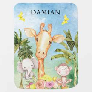 ** AP17 Cute Animal Giraffe Elephant Monkey Jungle Baby Blanket