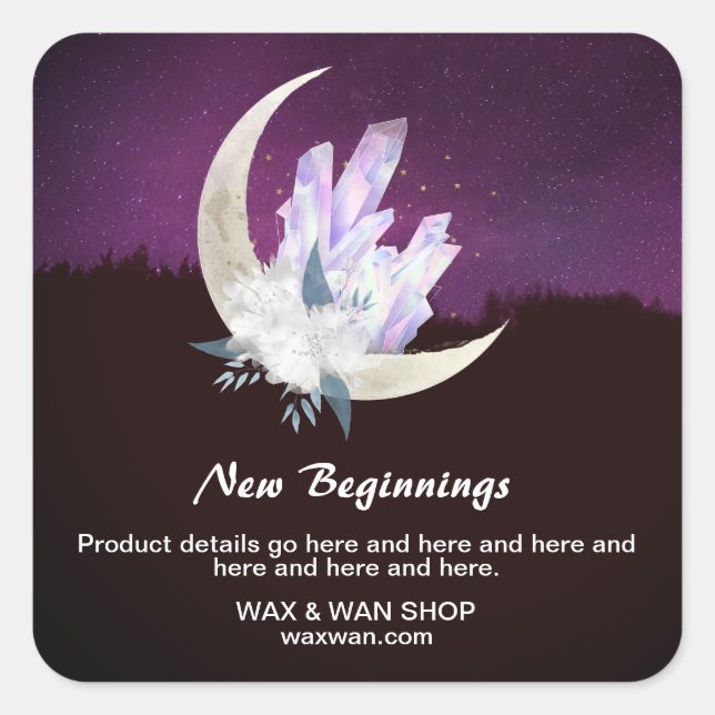 *~* AP24 Landscape Intentions Moon Crystals Floral Square Sticker (Front)