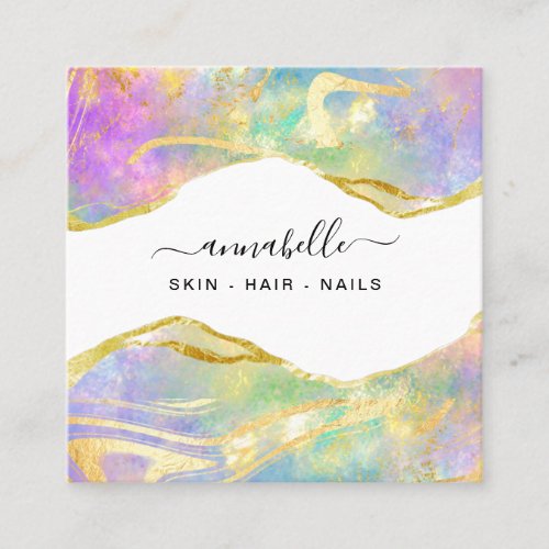  AP26 Ethereal OPAL Rainbow QR Gold Glitter  Square Business Card