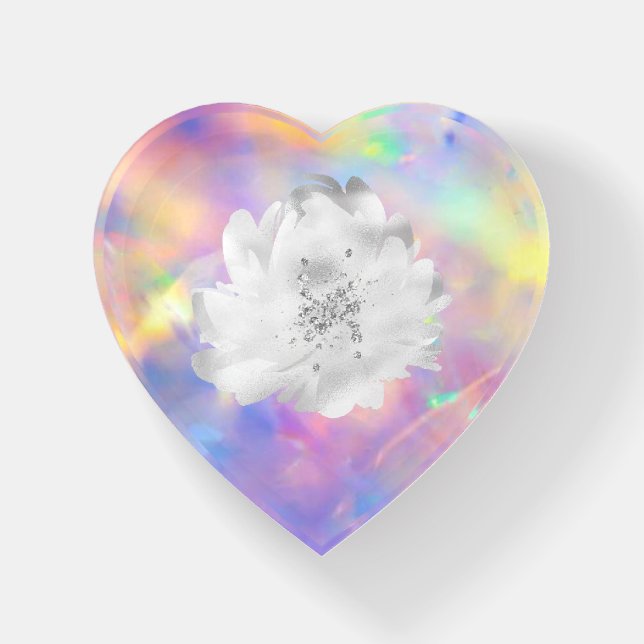 *~* AP26 Floral OPAL Rainbow Gem Ethereal Heart Paperweight (Front)