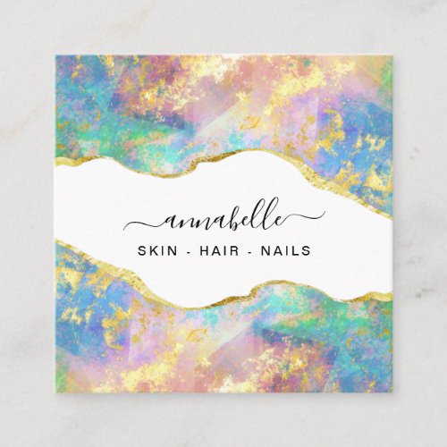  AP26 OPAL Rainbow QR  Gold Glitter Ethereal  Square Business Card