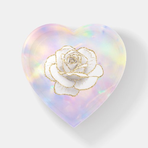  AP26 OPAL ROSE Rainbow Crystal Ethereal Heart Paperweight