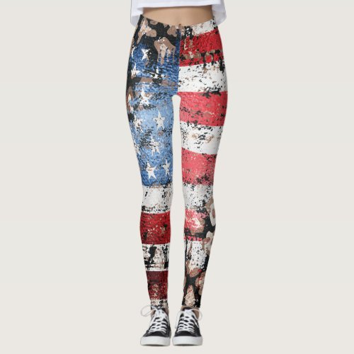 *** AP27 Grunge USA Flag Leopard Glitter Leggings