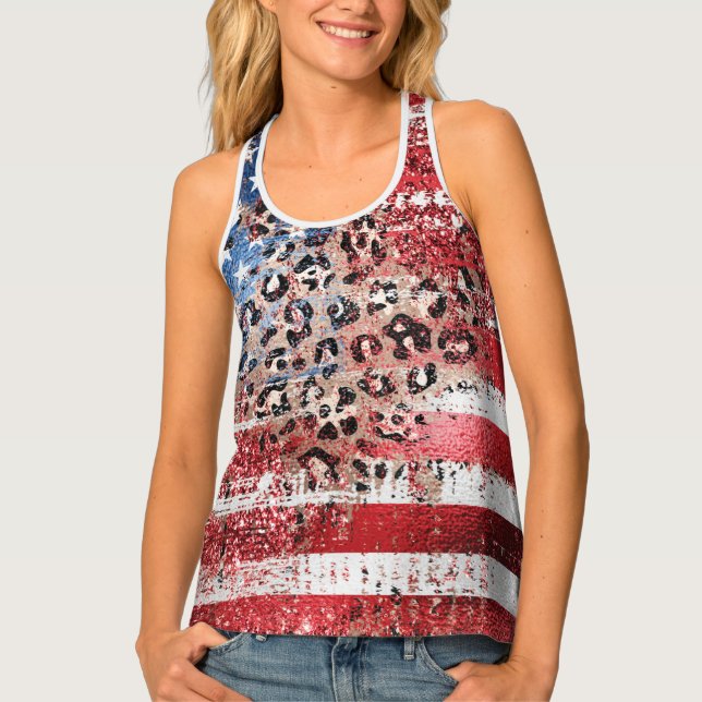 *~* AP27 Stars Stripes Flag Leopard Distress USA Tank Top (Front)