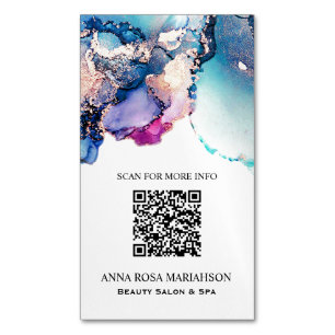 *~* AP29 QR Abstract Turquoise Teal Gold Gilded Business Card Magnet