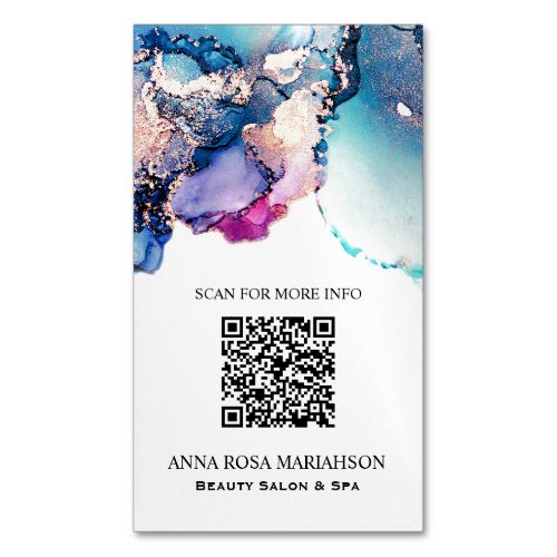  AP29 QR Abstract Turquoise Teal Gold Gilded Business Card Magnet