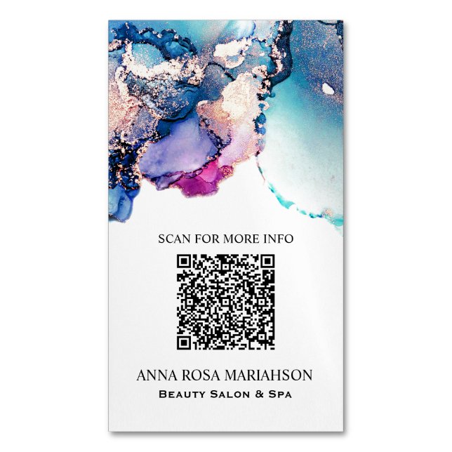 *~* AP29 QR Abstract Turquoise Teal Gold Gilded Business Card Magnet (Front Vertical)