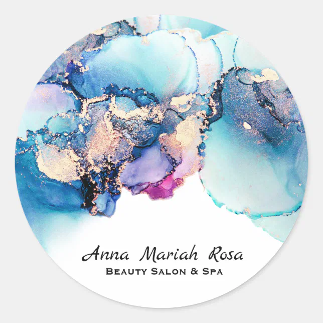 AP29 Yummy Blue Gold Glitter Circle GOOD VIBE Classic Round Sticker ...