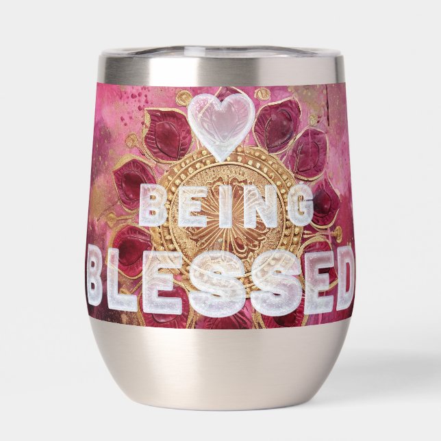 *~* AP2 Being Blessed Mandala  Thermal Wine Tumbler (Back)
