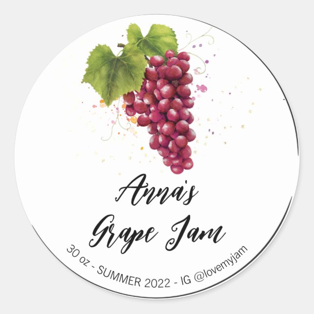 *~* AP30 GRAPE Homemade Jelly Jam Preserves Classic Round Sticker (Front)