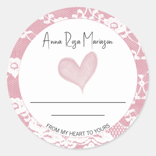  AP30 Lace Homemade Pink Heart Generic   Classic Round Sticker