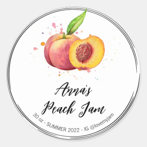  AP30 Peach Homemade Jelly Jam Preserves Classic Round Sticker