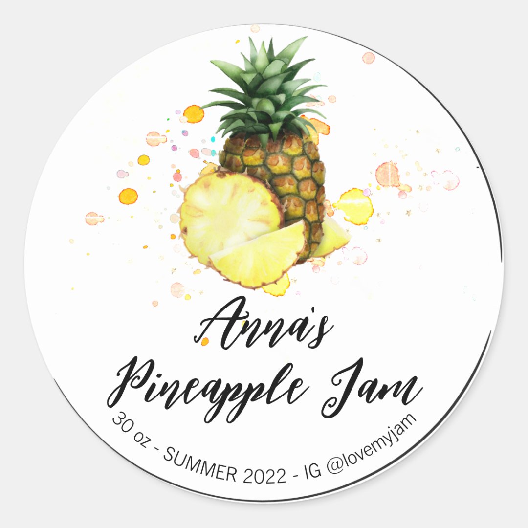 AP30 PINEAPPLE Homemade Jelly Jam Preserves Classic Round Sticker Zazzle