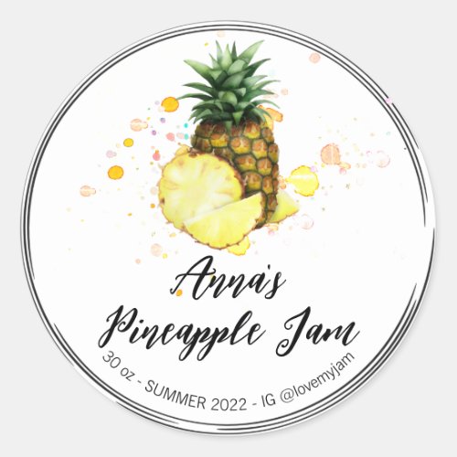  AP30 PINEAPPLE Homemade Jelly Jam Preserves  Classic Round Sticker