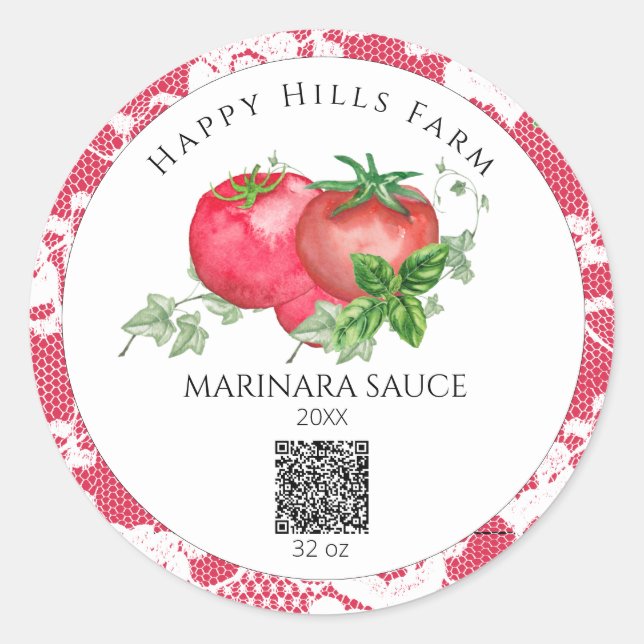 *~* AP30 Tomato QR LOGO Canning Jar Label (Front)