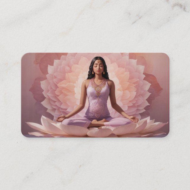 *~* AP32  Dusty Rose Pink Lotus Woman QR Mandala Business Card (Front)