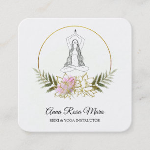 *~* AP32 Gold Pink Lotus Yoga Woman Energy Square Business Card