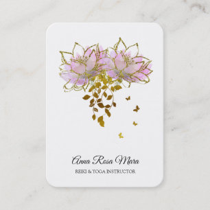 *~* AP32 Pink Lotus Butterfly Floral Logo Zen QR Business Card