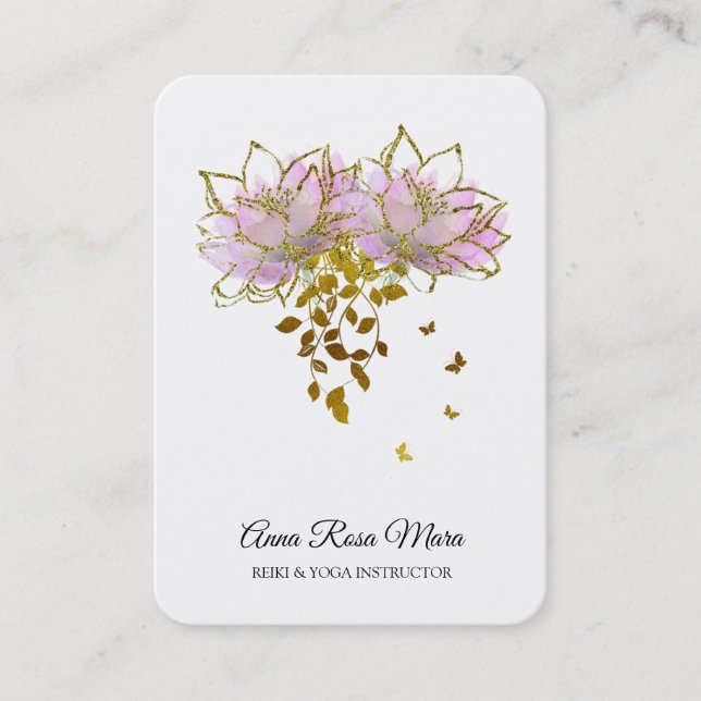 *~* AP32  Pink Lotus Butterfly  Floral Logo Zen QR Business Card (Front)