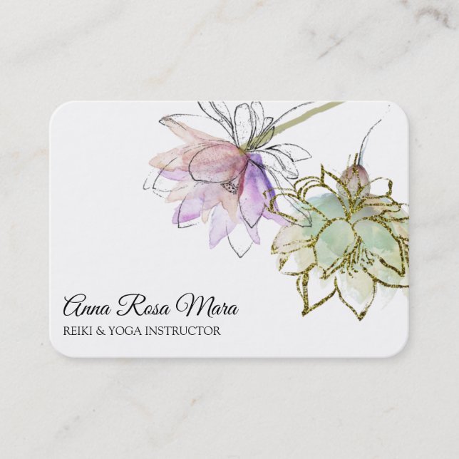 *~* AP32  Pink Lotus LOGO Flower Zen QR Yoga Business Card (Front)