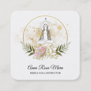 *~* AP32 Pink Lotus Yoga Woman QR Logo Square Business Card