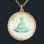 *~* AP33 Aqua  Buddha Botanical Floral Lotus  Gold Plated Necklace<br><div class="desc">(( search id AP33 for similar designs )) Simple and Minimal Abstract Boho Zen Watercolor soft with GOLD areas. There are options in shape and metal plating colors in Silver Plate and Gold Plate. * Energetically Enhanced Bohemian Botanical Garland / Bouquet Floral / Flowers Pastel Modern Popular softly Colorful Zen...</div>