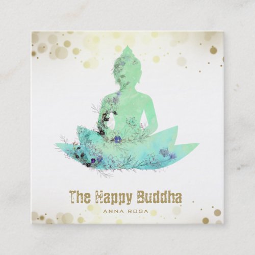  AP33 Buddha QR Botanical  Lotus Aqua Square Business Card