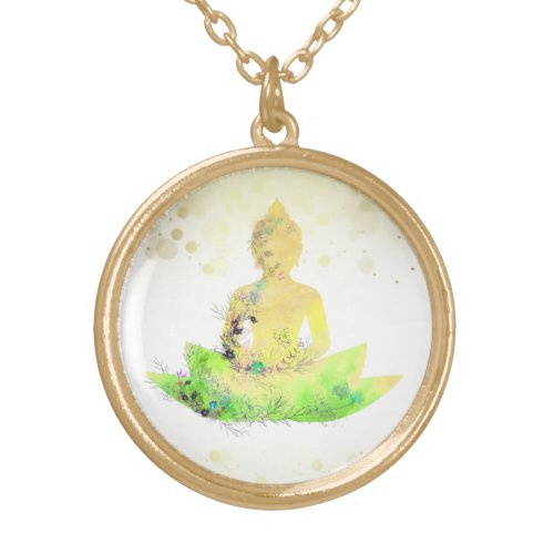  AP33 Green Buddha Botanical Floral Lotus Gold Plated Necklace