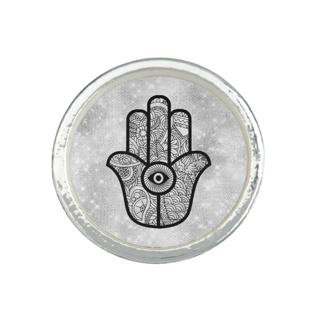 *~* AP33 Hamsa Hand Evil Eye Henna Intention Ring (Front)