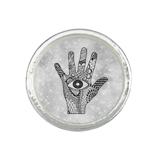 *~* AP33 Hamsa Hand Evil Eye Intention Ring (Front)