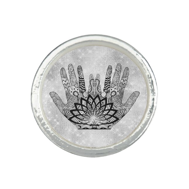 *~* AP33 Hamsa Henna Symbol Intention Ring (Front)