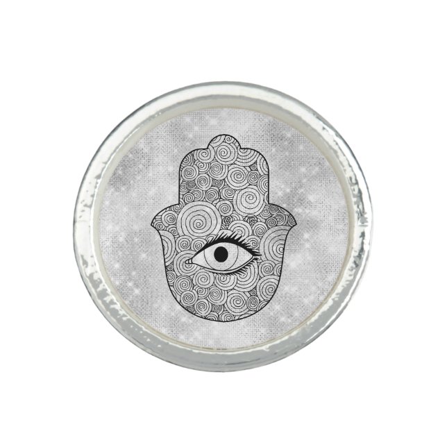 *~* AP33 Hamsa Henna Symbol Protect Intention Ring (Front)