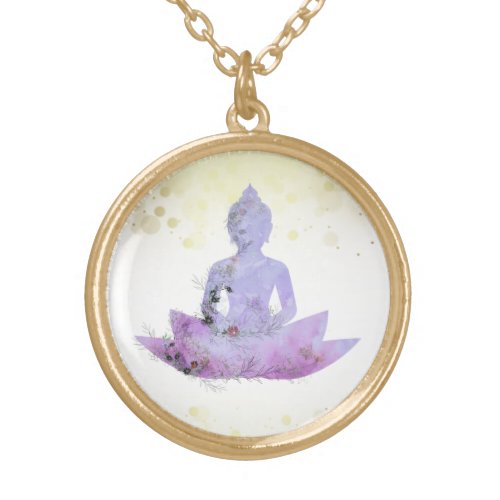  AP33 Purple Buddha Botanical Floral Lotus Gold Plated Necklace