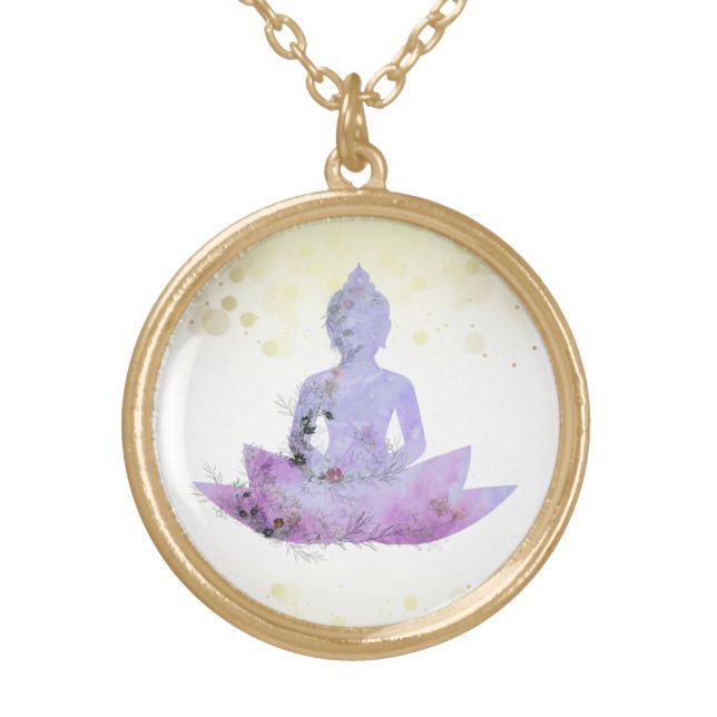 *~* AP33 Purple Buddha Botanical Floral Lotus Gold Plated Necklace (Front)