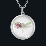 *~* AP34 Floral Red Rose Dragonfly Silver Silver Plated Necklace<br><div class="desc">(search AP34 for similar designs ) Floral Dragonfly with Bouquet of roses / FLOWERS. The DRAGONFLY is a symbol of deep transformation. Energetically Enhanced FLORAL Simple Minimal soft Pastel sweet design featuring ONE side view watercolor drawings of MINT RED ROSE BOUQUET with a mint stain and GLITTER DRAGONFLY / DRAGON...</div>