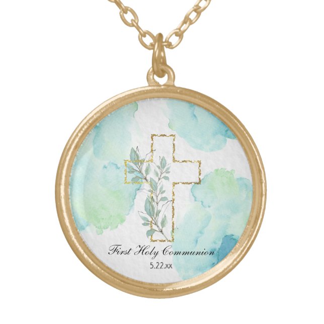 *~* AP35 Cross Communion Christian Confirmation Gold Plated Necklace (Front)