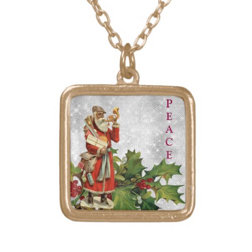 *~* AP40 Berry Vintage Retro St Nick Holly PEACE  Gold Plated Necklace