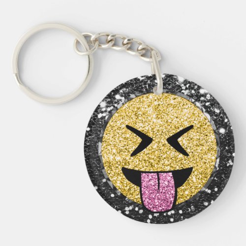 *~* AP40 Happy Pink Tongue Mouth Emoji Glitter   K Keychain