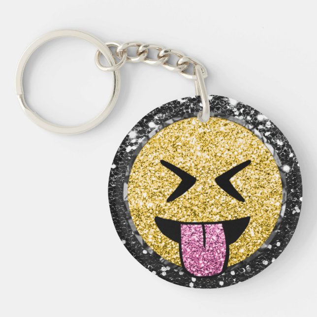 *~* AP40 Happy  QR Tongue Mouth Emoji Glitter   Keychain (Front)